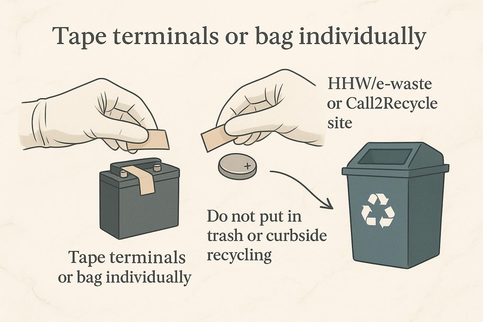 How to tape battery terminals before drop-off infographic