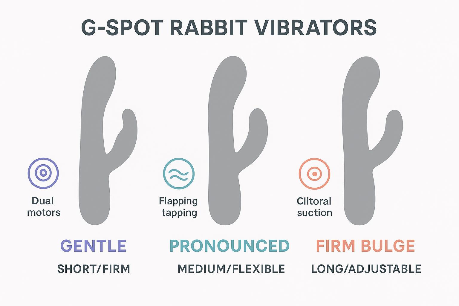 Comparison graphic of G-spot rabbit vibrator curves and clitoral arm lengths/flexibility