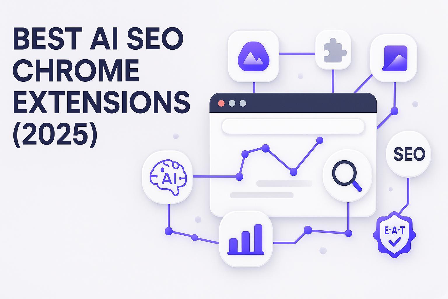 Illustration of Chrome browser window with AI and SEO icons representing top extensions in 2025, accented in QuickCreator purple.