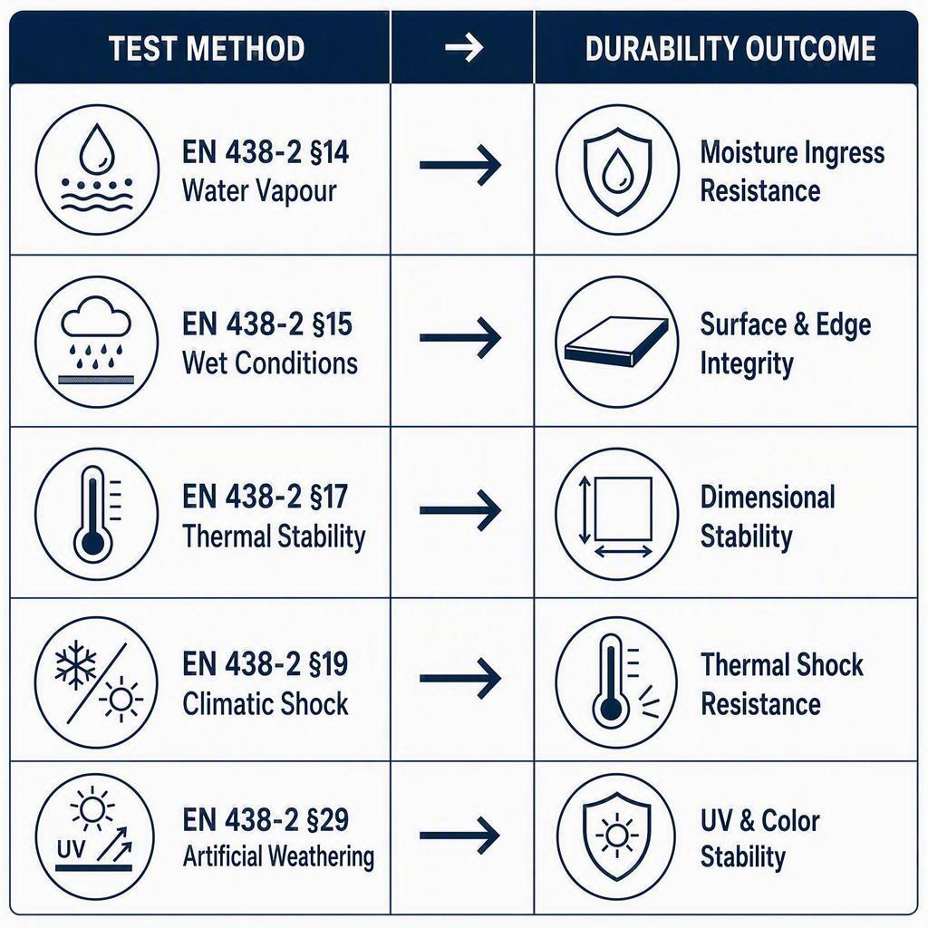 EN 438-2 durability tests and outcomes