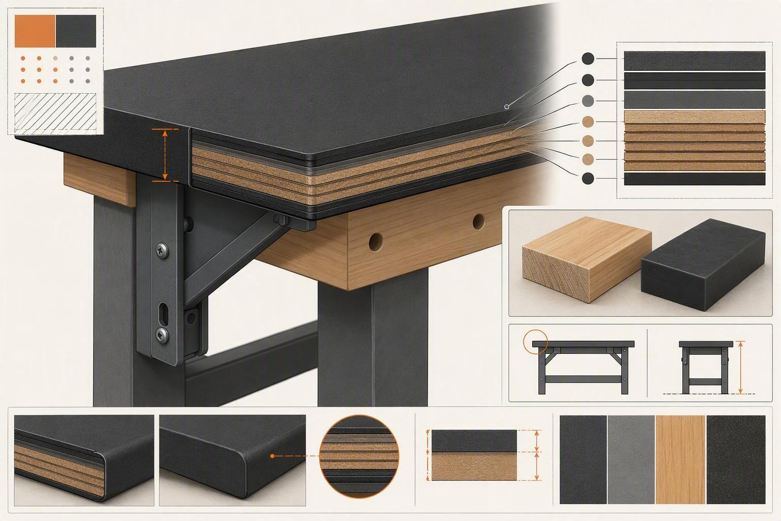 Compact laminate tabletop construction and support structure