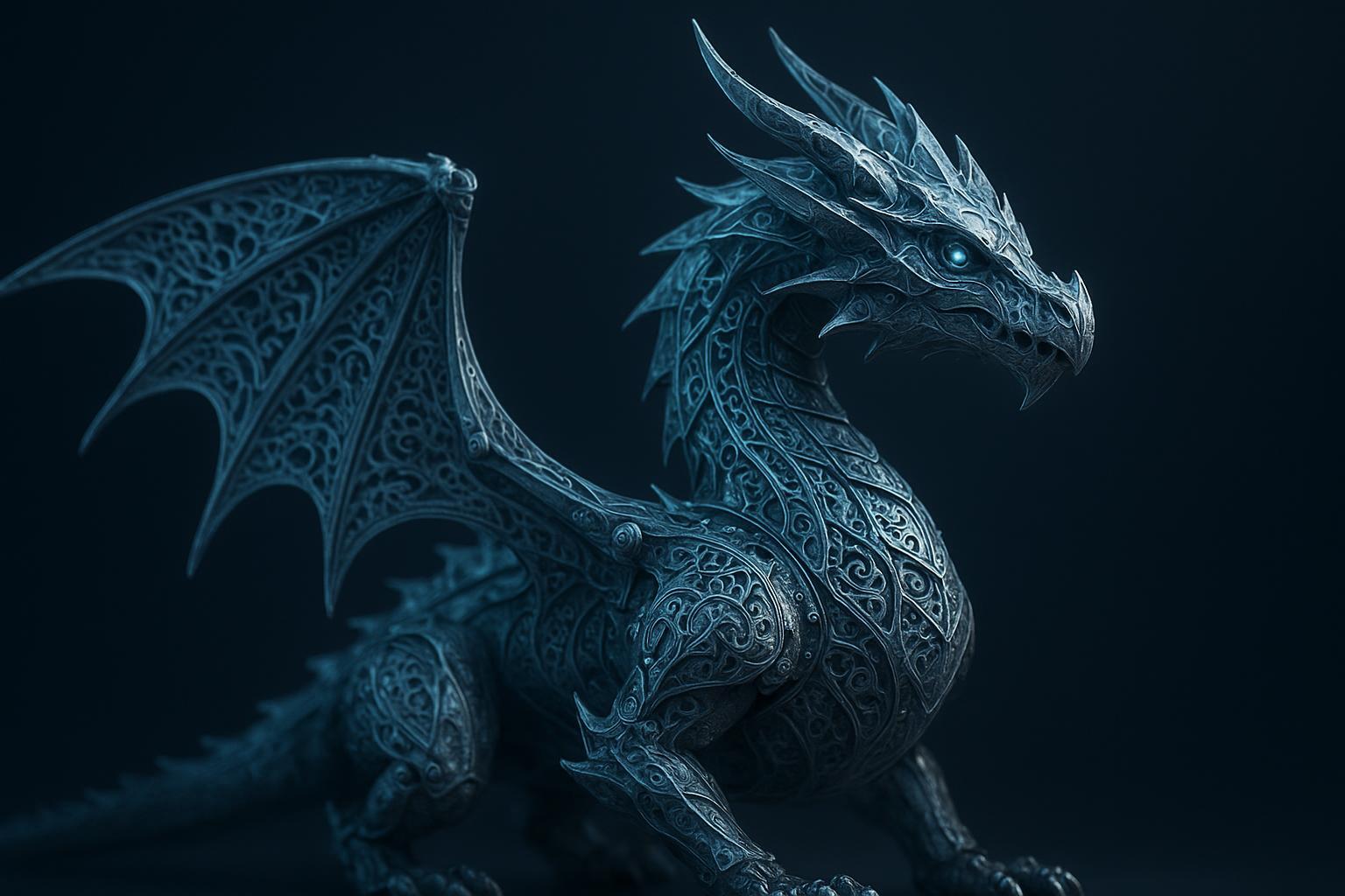 氷の意匠をまとった金属製ドラゴン模型の高級感あるカバー画像