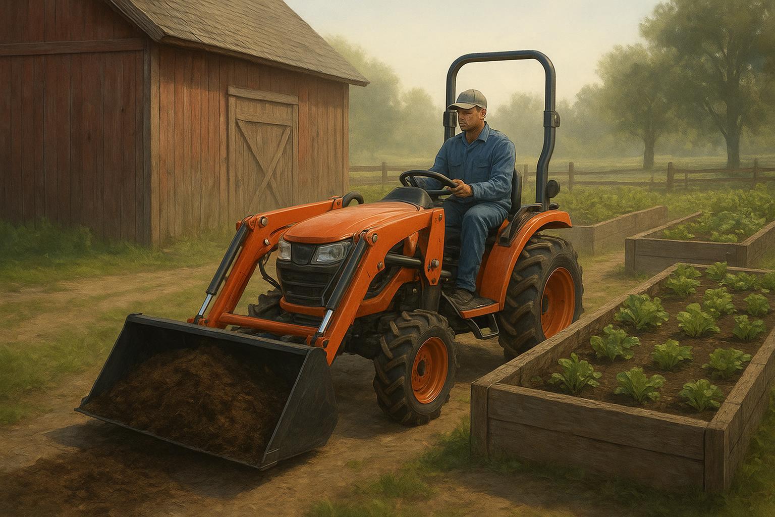 Compact tractor vs traditional tractor: compact handling loader work in tight small-farm yard