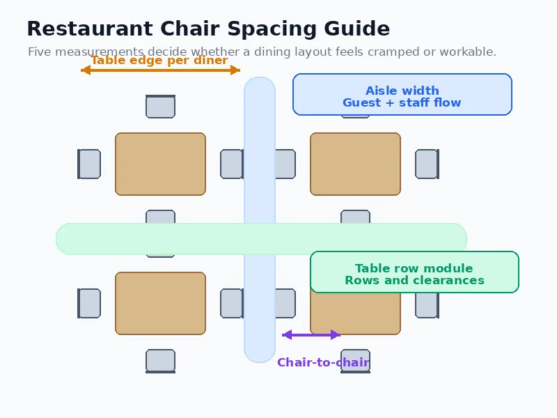 How Much Space Do Restaurant Chairs Need? Restaurant Chair Spacing, Table and Aisle Clearance Guide How Much Space Do Restaurant Chairs Need? Restaurant Chair Spacing, Table and Aisle Clearance Guide