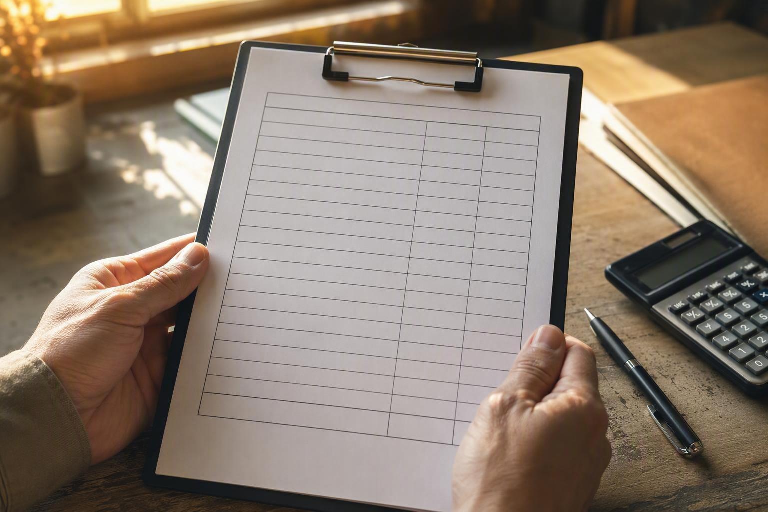 a blank weighted-scoring spreadsheet with the criteria as rows, weight and score columns, and a total row