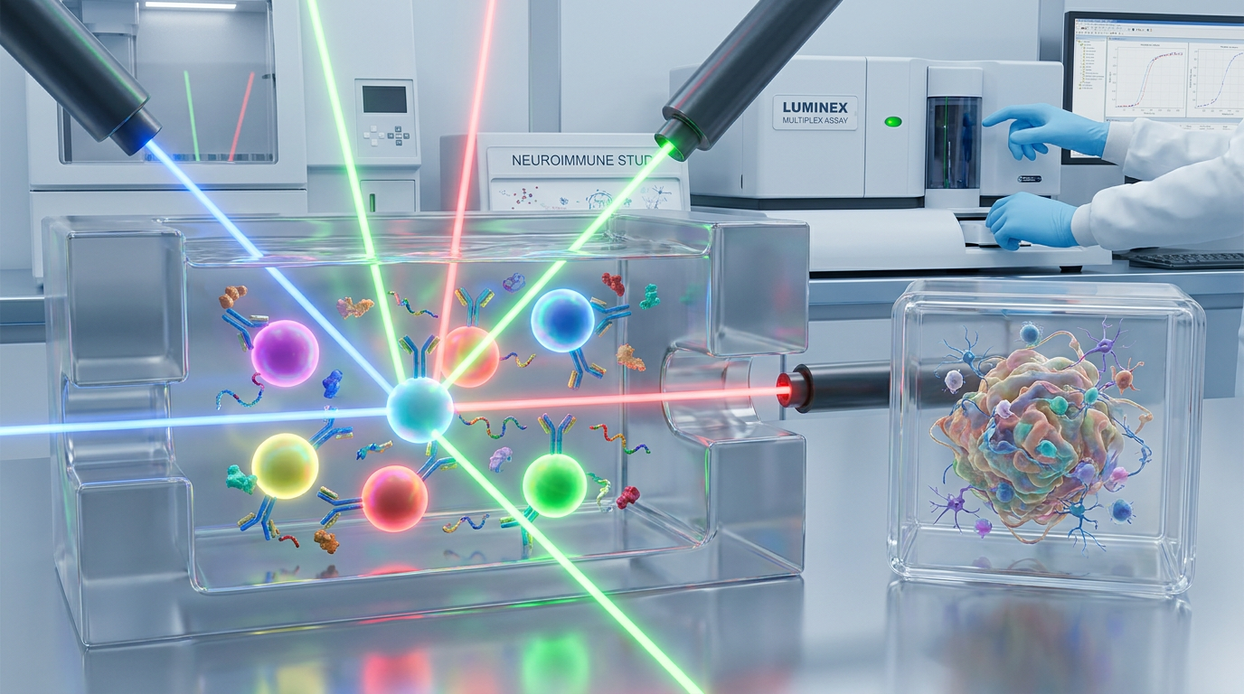 Luminex multiplex bead immunoassay in an organoid culture supernatant study showing peptide interference mechanisms and experimental controls