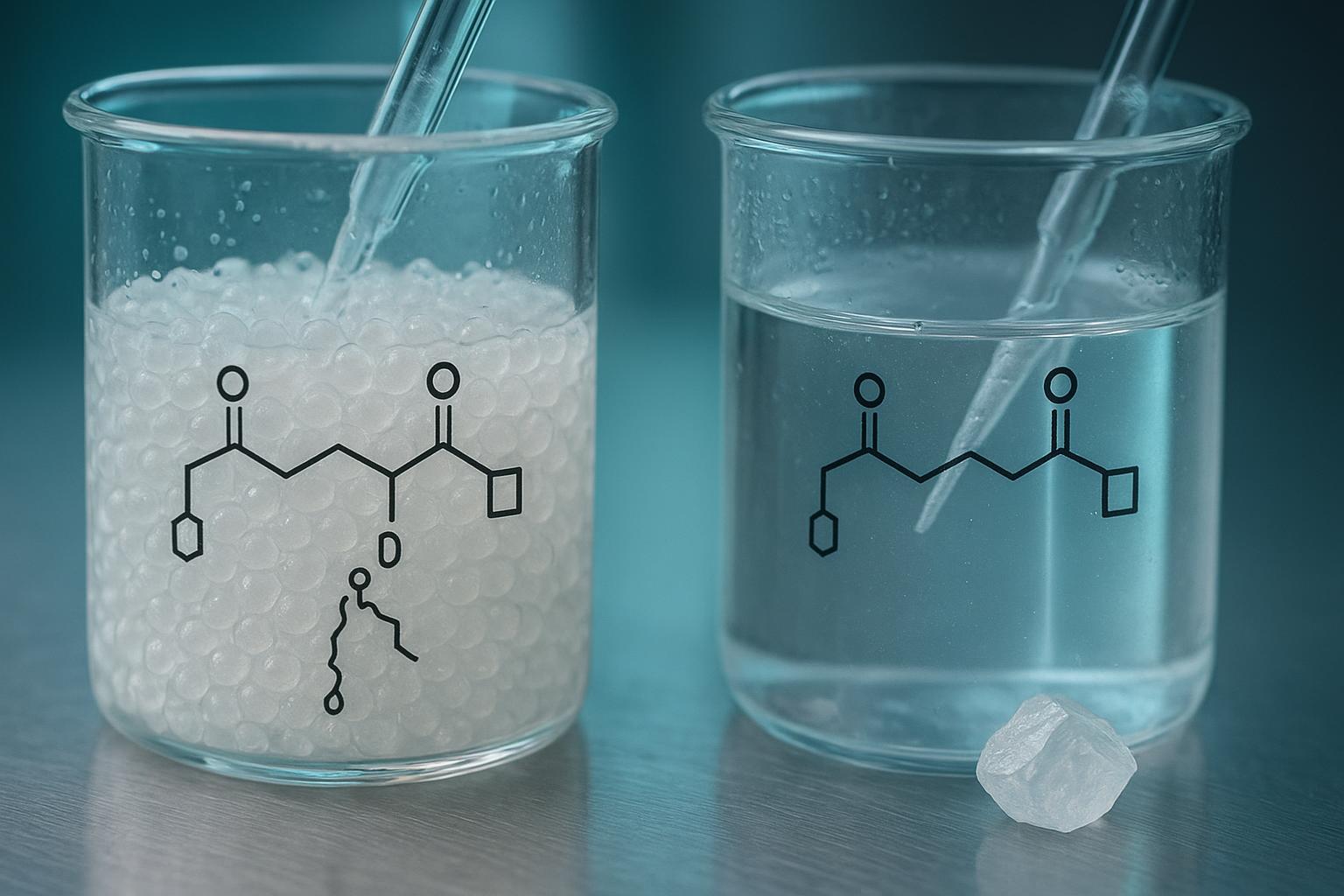 a side-by-side schematic of on-resin versus solution conjugation for a cyclic peptide, showing where the bifunctional amino acid enters the chain in e
