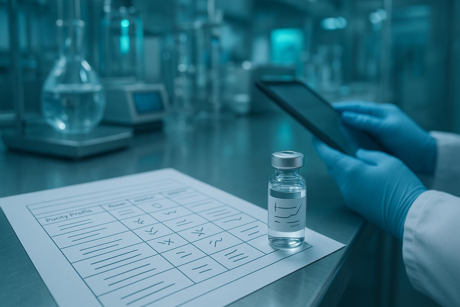 an activity-result record showing the lot identifier, purity profile and impurity disposition fields that must accompany every activity value