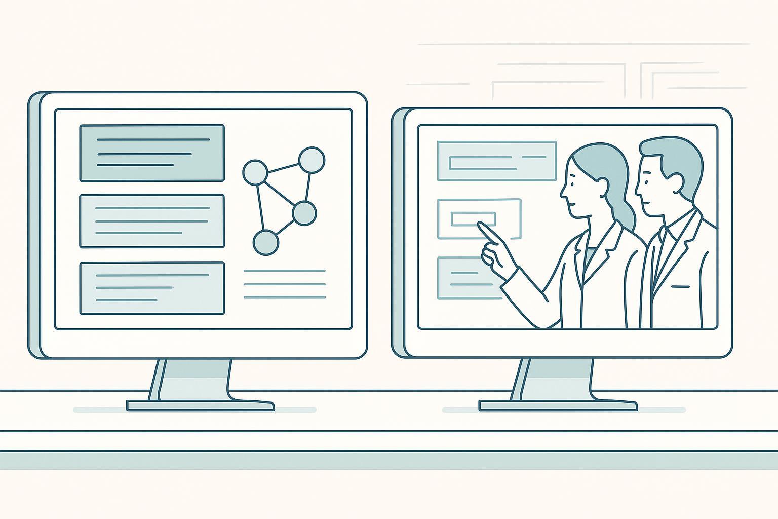 two side-by-side vendor demo transcripts — one where the lab accepts a canned dataset and one where the lab asks the vendor to start from its own CoA