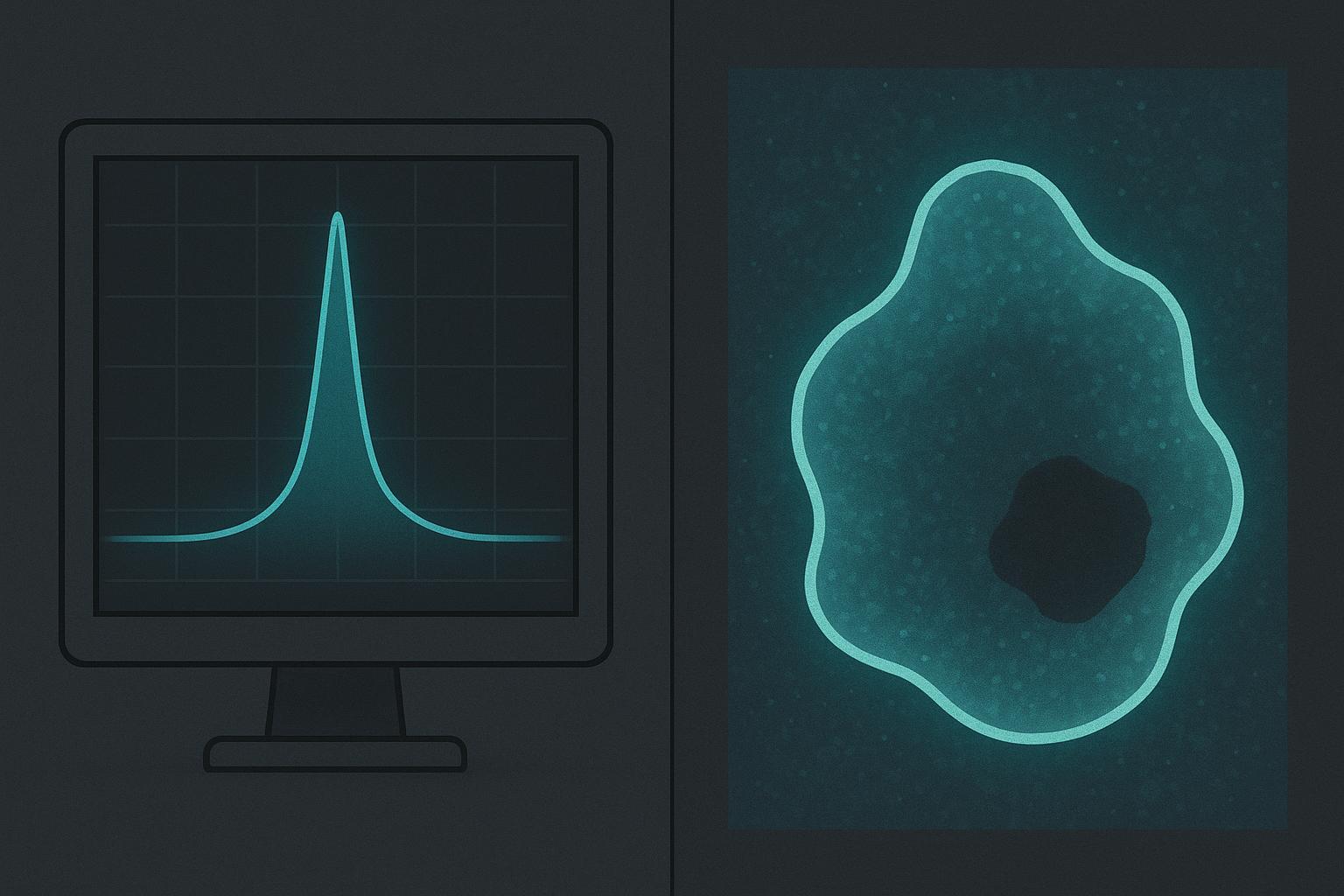 a two-column split graphic contrasting a clean single-peak RP-HPLC chromatogram with a schematic membrane in which the same peptide fails to form a st