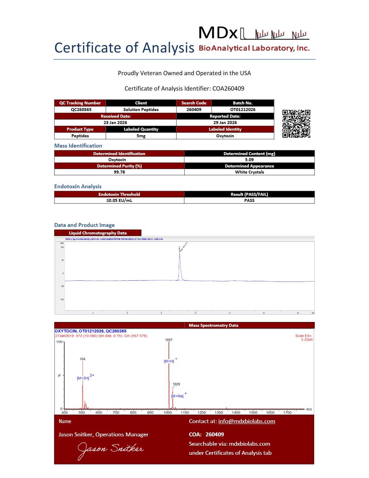 an anonymised lot-release documentation package index showing the record types a client receives — specification version, certificate of analysis, chr