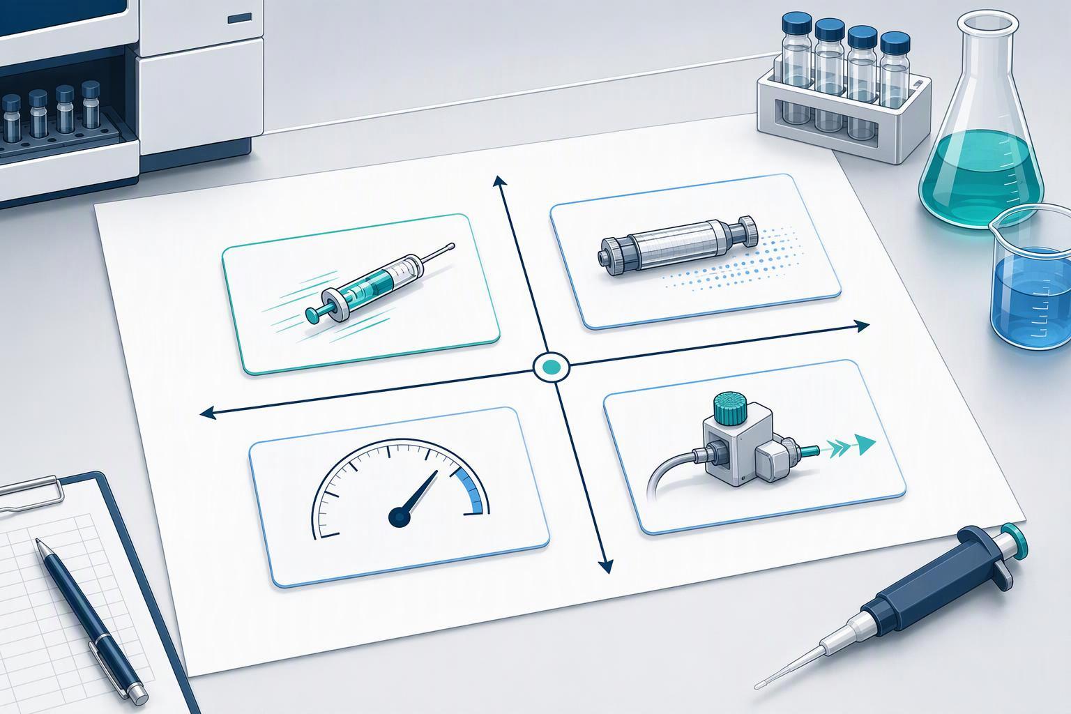 a two-axis grid separating speed levers that leave the validated method untouched from those that change it and require revalidation, with example lev