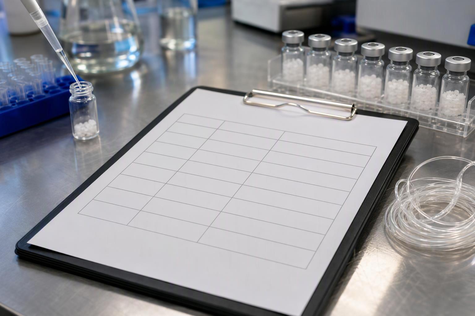 a blank linker specification worksheet with the required fields laid out as a table, including attachment site, spacer