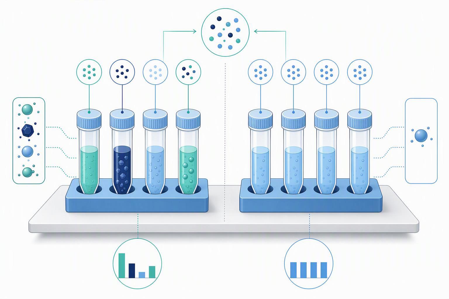 a two-column comparison of a discovery-depth replicate design and a reproducibility replicate design, showing what each one