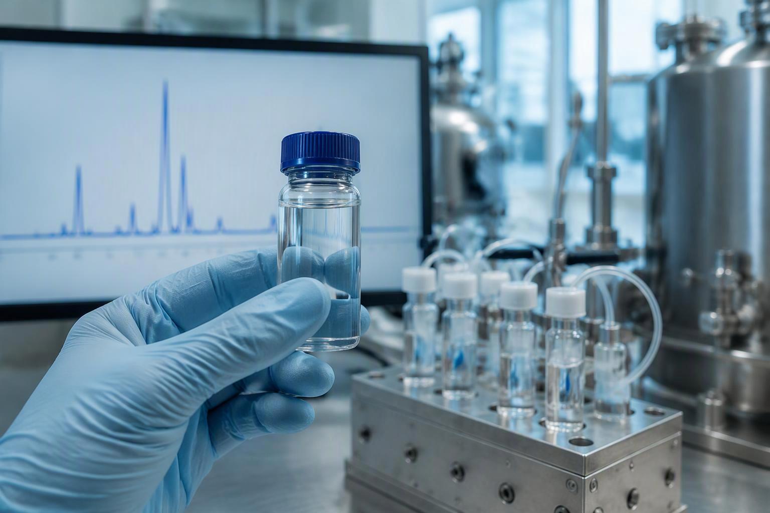 a cleavage reaction block and a crude peptide solution being sampled for LC-MS