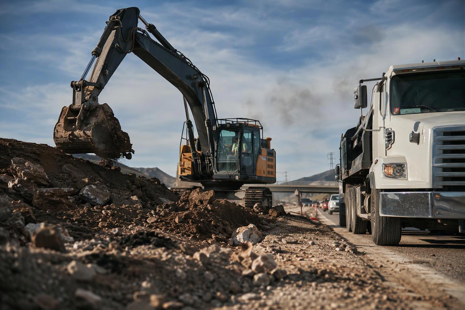 Hyundai 22-30 ton excavator fleet working on North American construction site