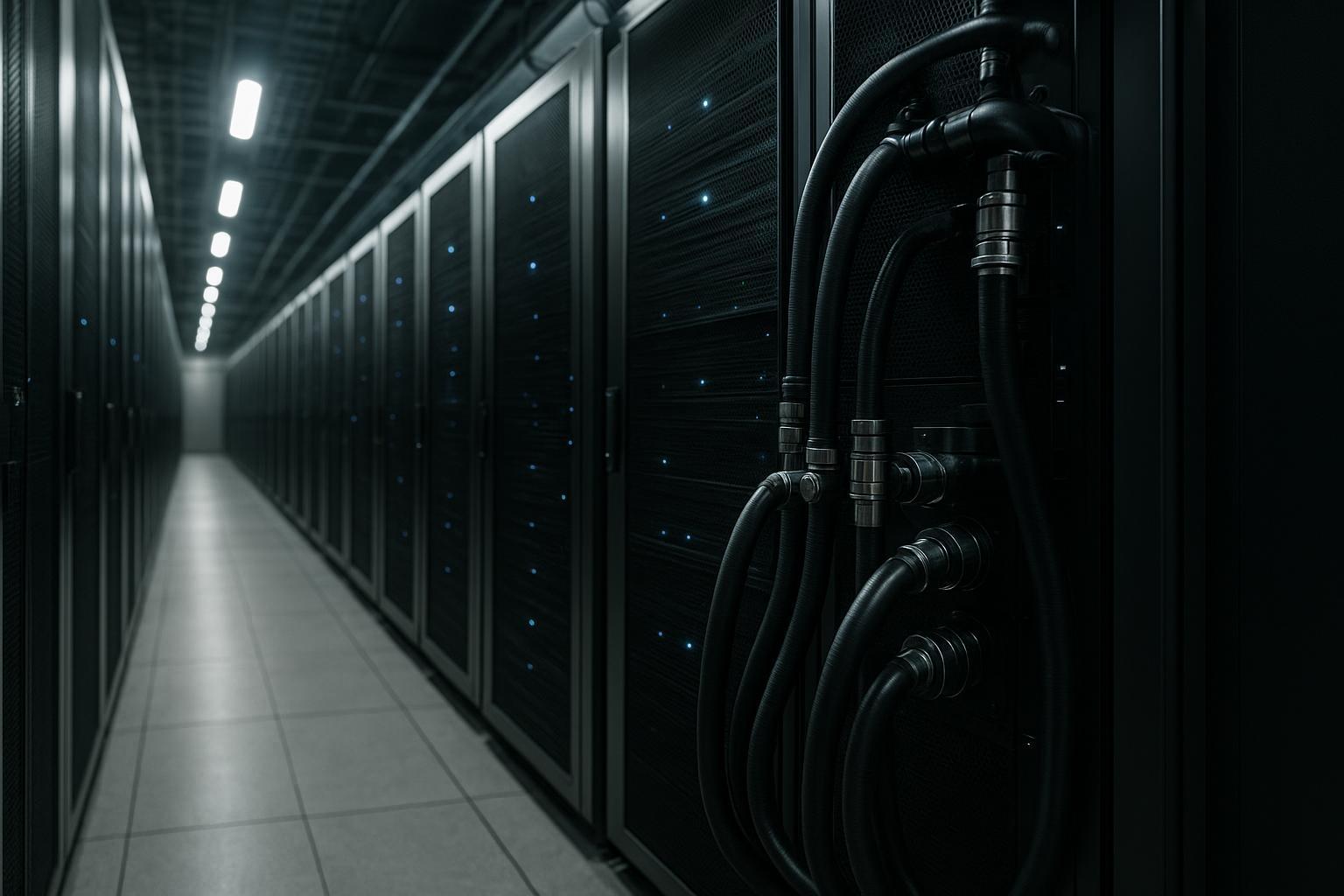 Modern AI data hall with liquid cooling manifolds highlighting the shift from air to liquid cooling