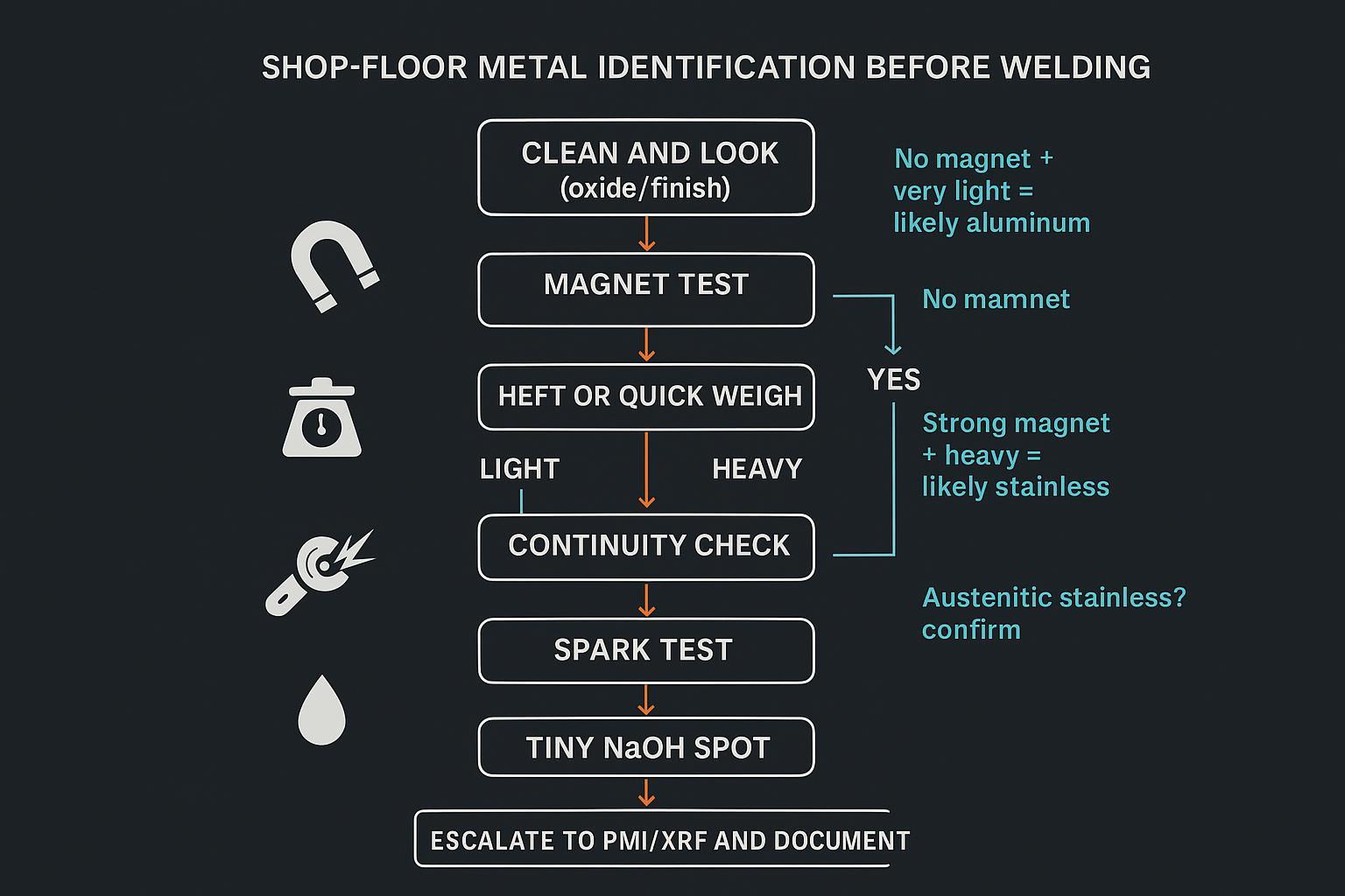 Decision mini-tree for distinguishing aluminum from stainless steel before welding