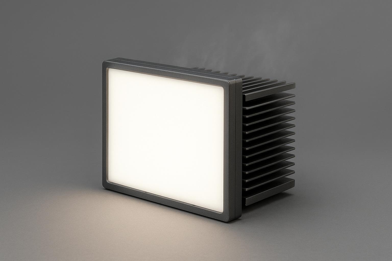 Close-up of an LED panel light showing frame, diffuser, and back plate components