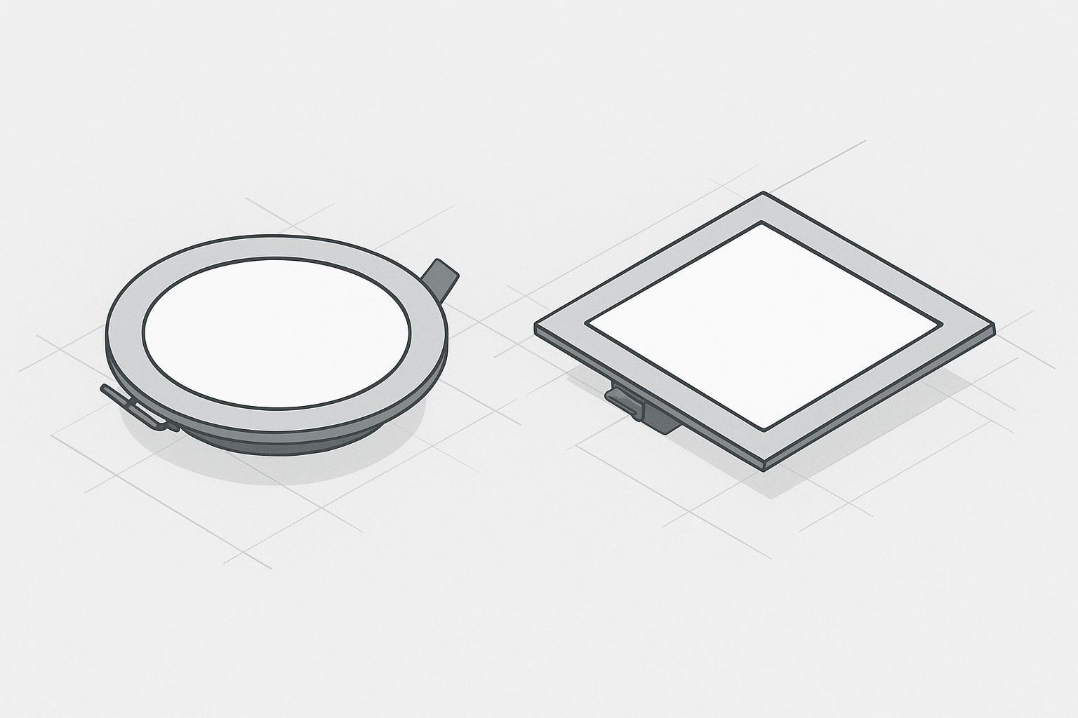 Round vs square ultra-thin recessed LED panel lights comparison illustration