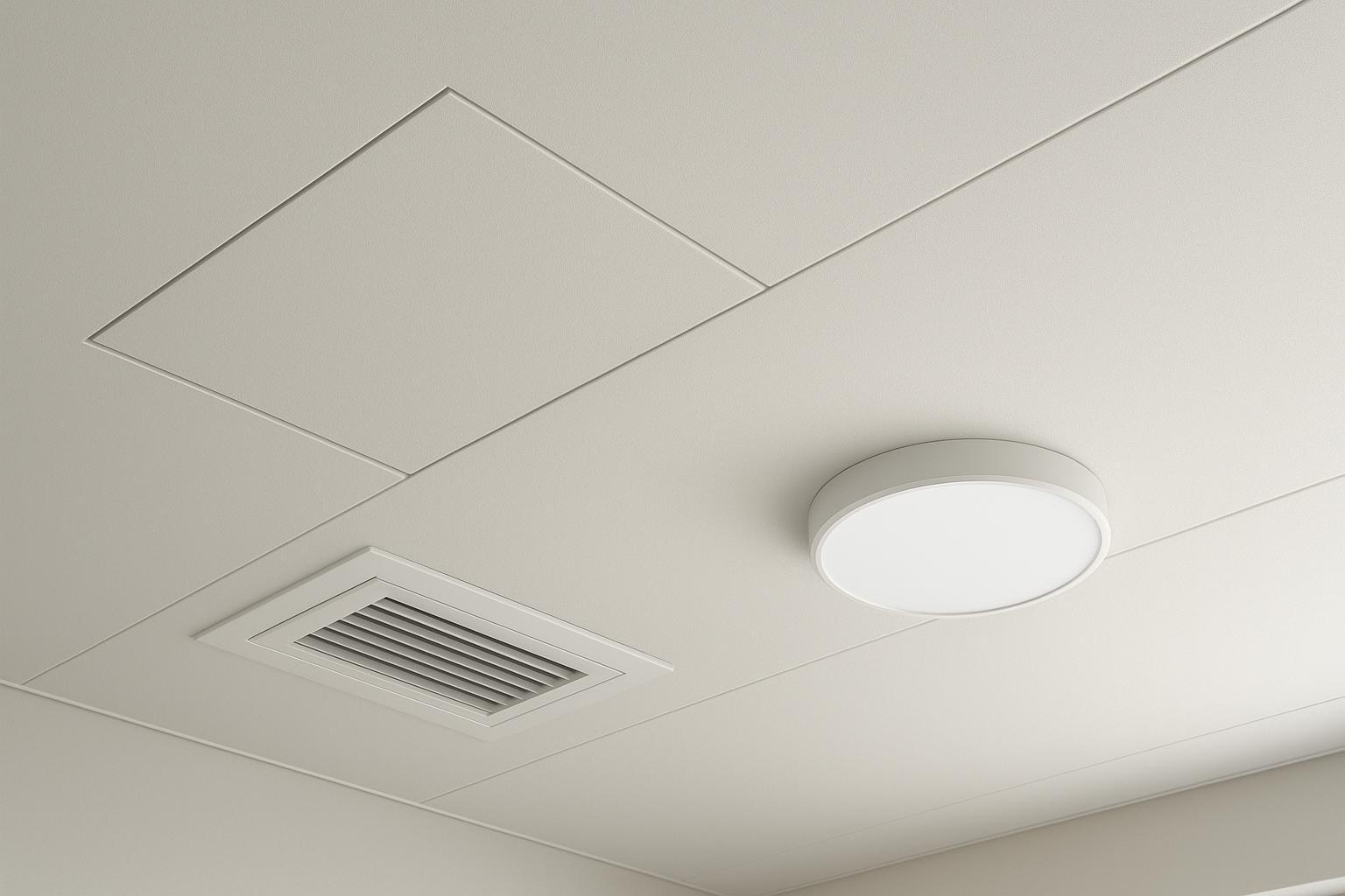 Flush mount light installed on a modern false ceiling near an AC vent