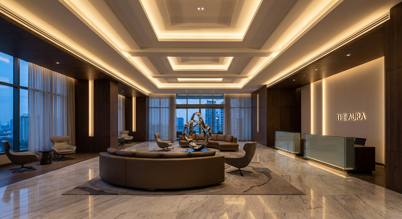 Architectural cove linear LED strip lighting installation in a modern commercial space