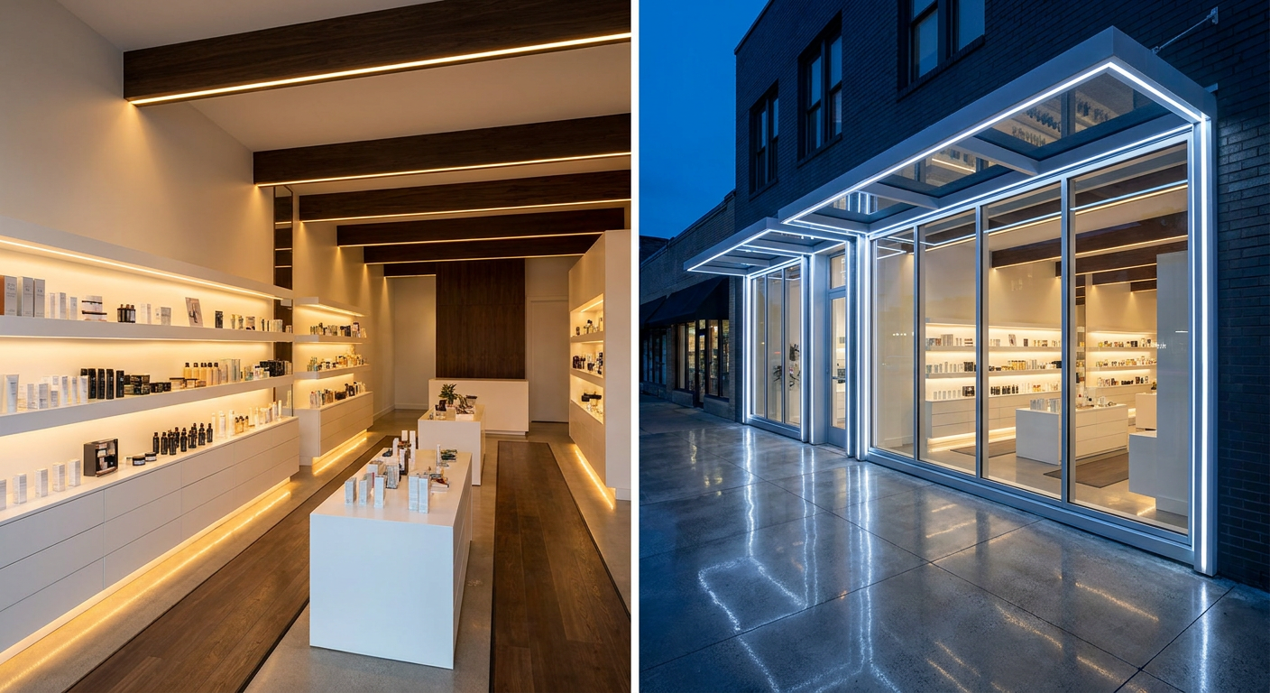 Commercial retail display linear LED strip accent lighting application