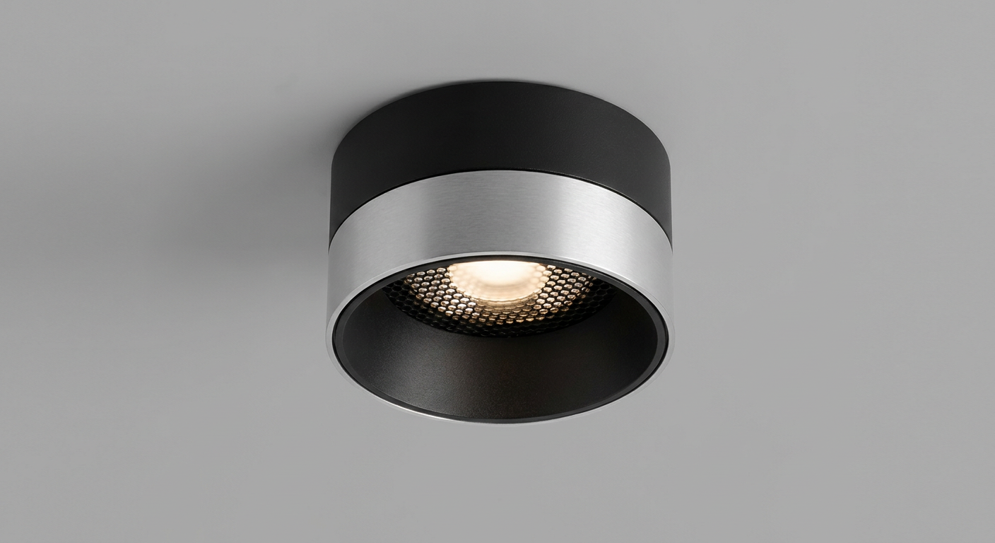 COB LED spotlight fixture with deep regressed baffle and honeycomb louver anti-glare optics