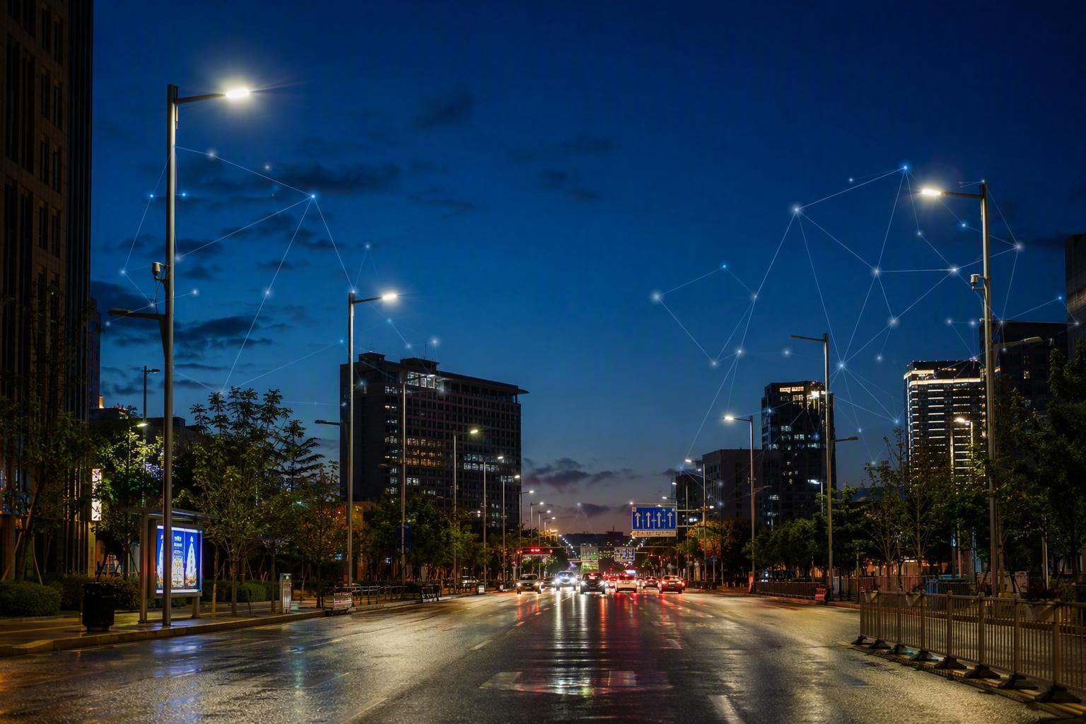 Smart street light network control system at dusk