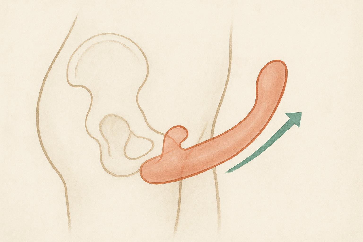 Diagram: G-spot vibrator angle toward the navel on the anterior vaginal wall