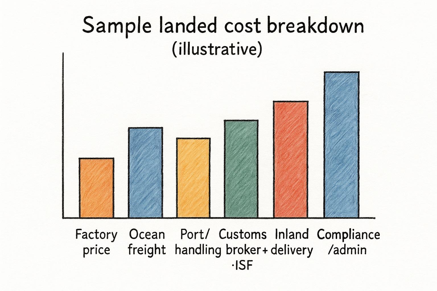 Sample landed cost breakdown (illustrative) bar chart