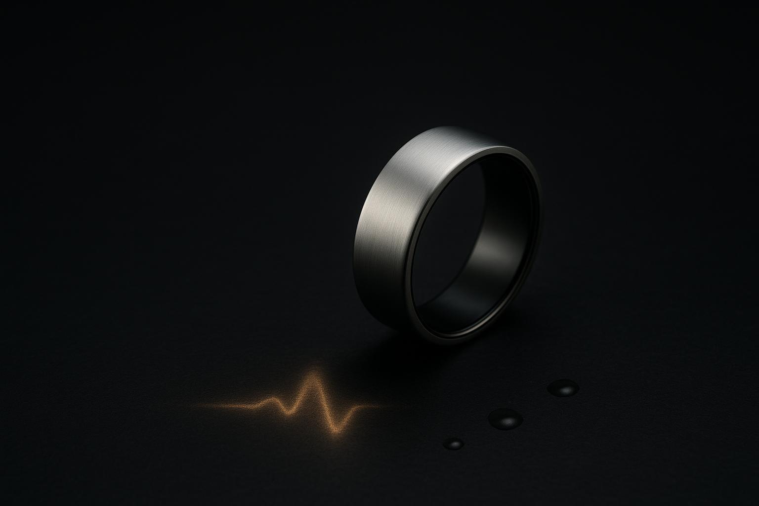 Aura Ring FAQ hub cover image showing a luxury smart ring with subtle water droplets, suggesting waterproofing, sleep, and stress tracking