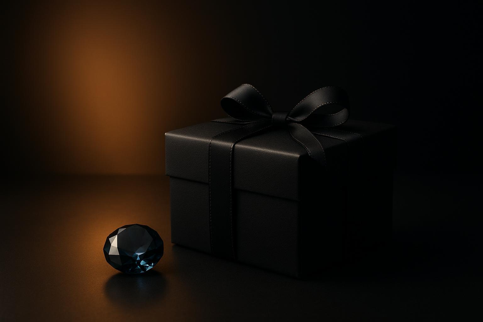 Luxury gift ideas for man who has everything: a premium gift box in warm gold light