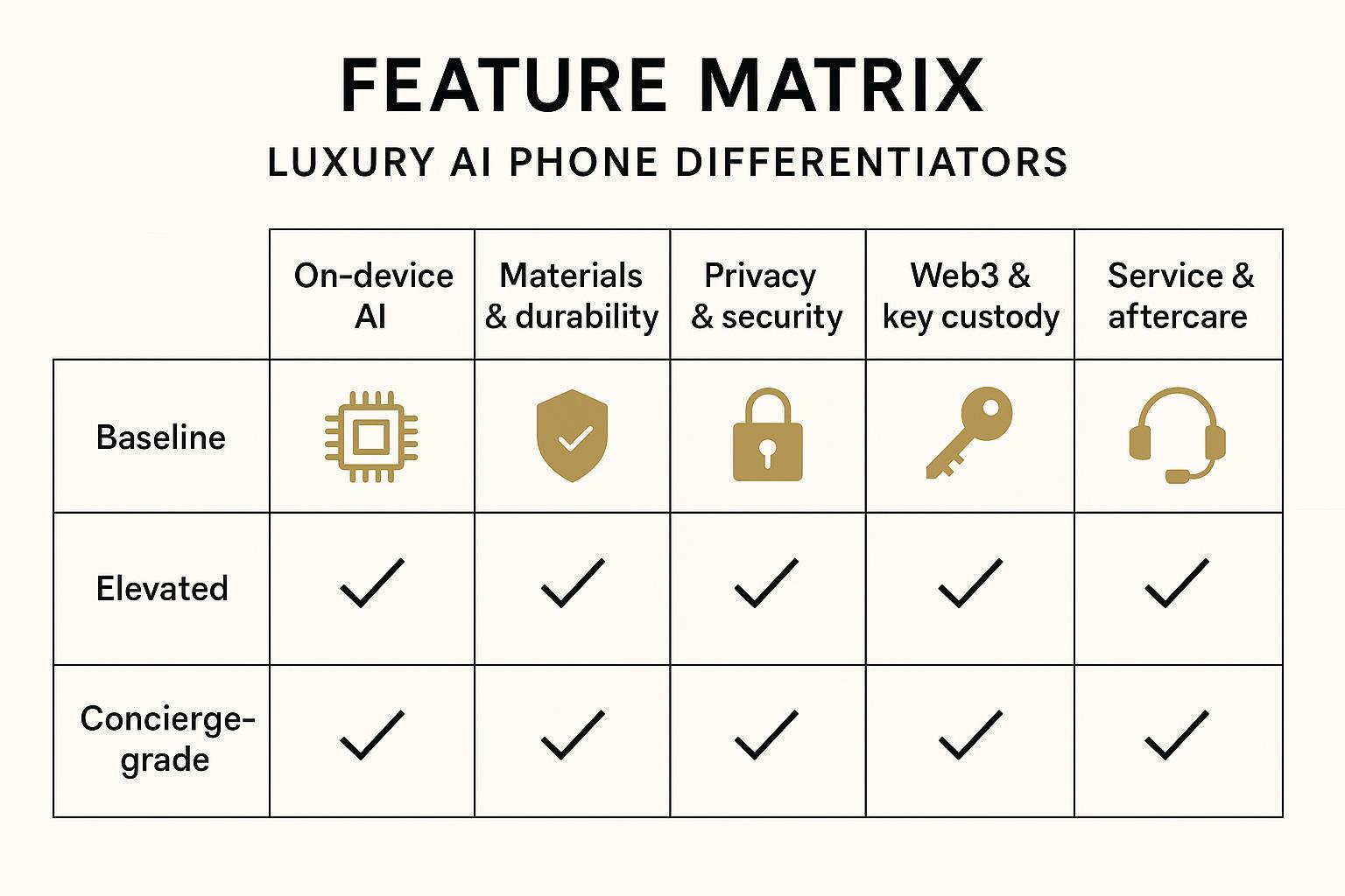Infographic: feature matrix for luxury AI phone evaluation