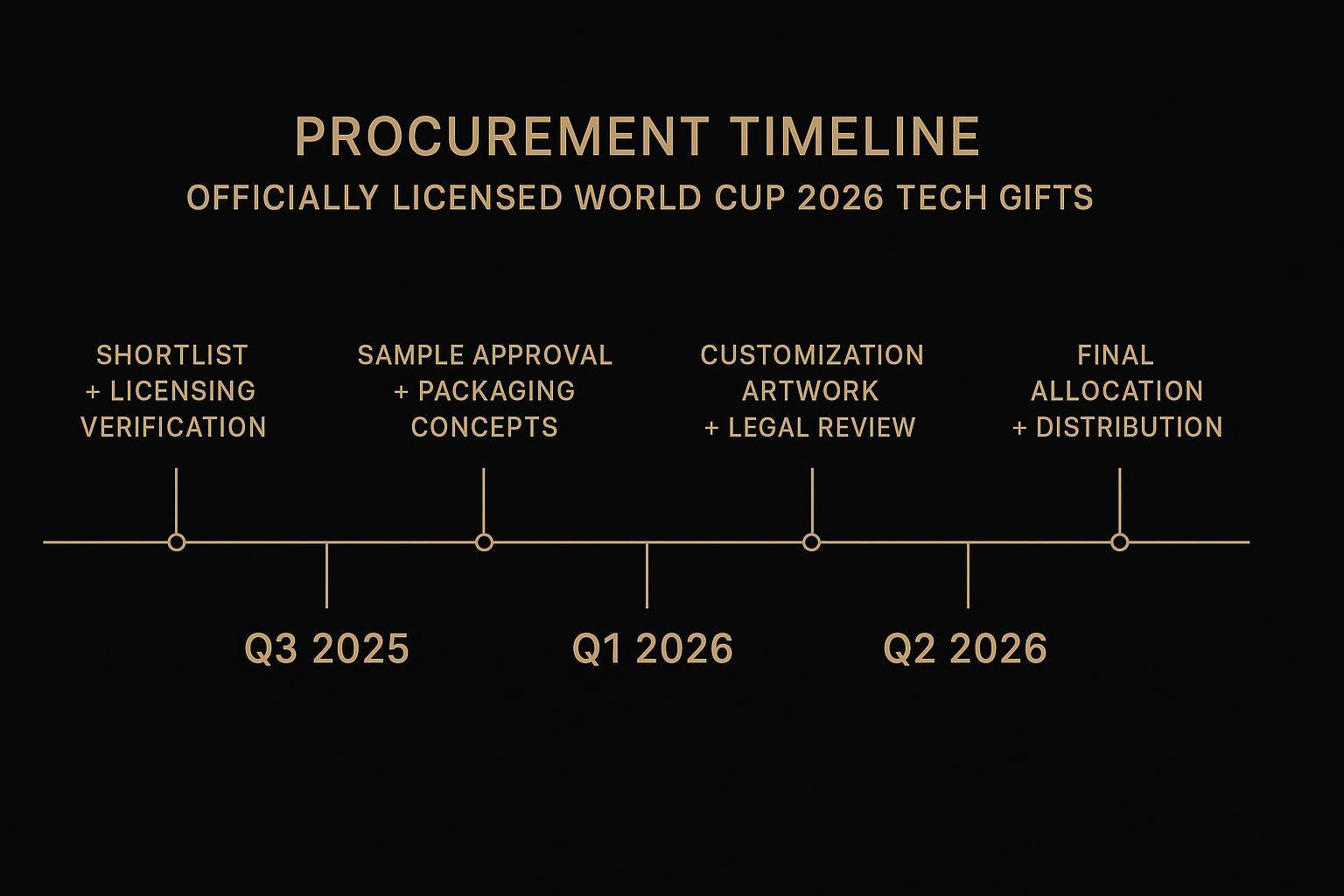 Timeline infographic: Q3 2025–Q3 2026 procurement milestones and lead times