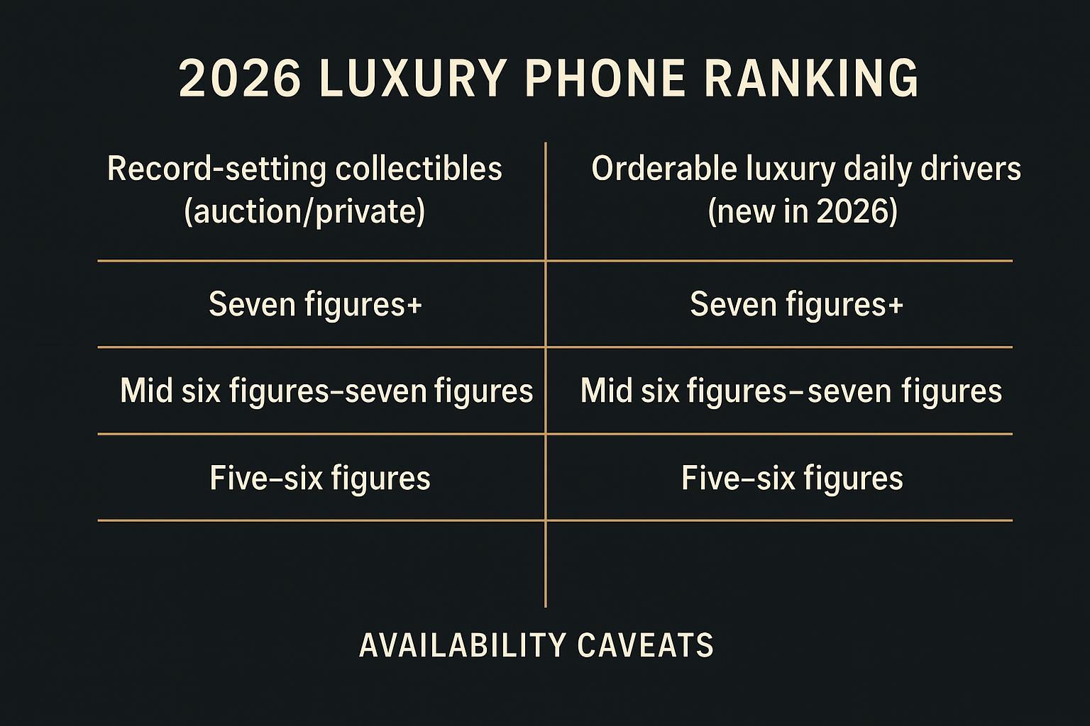 A 2-column 2026 ranking map splitting collectibles vs orderable luxury with price bands