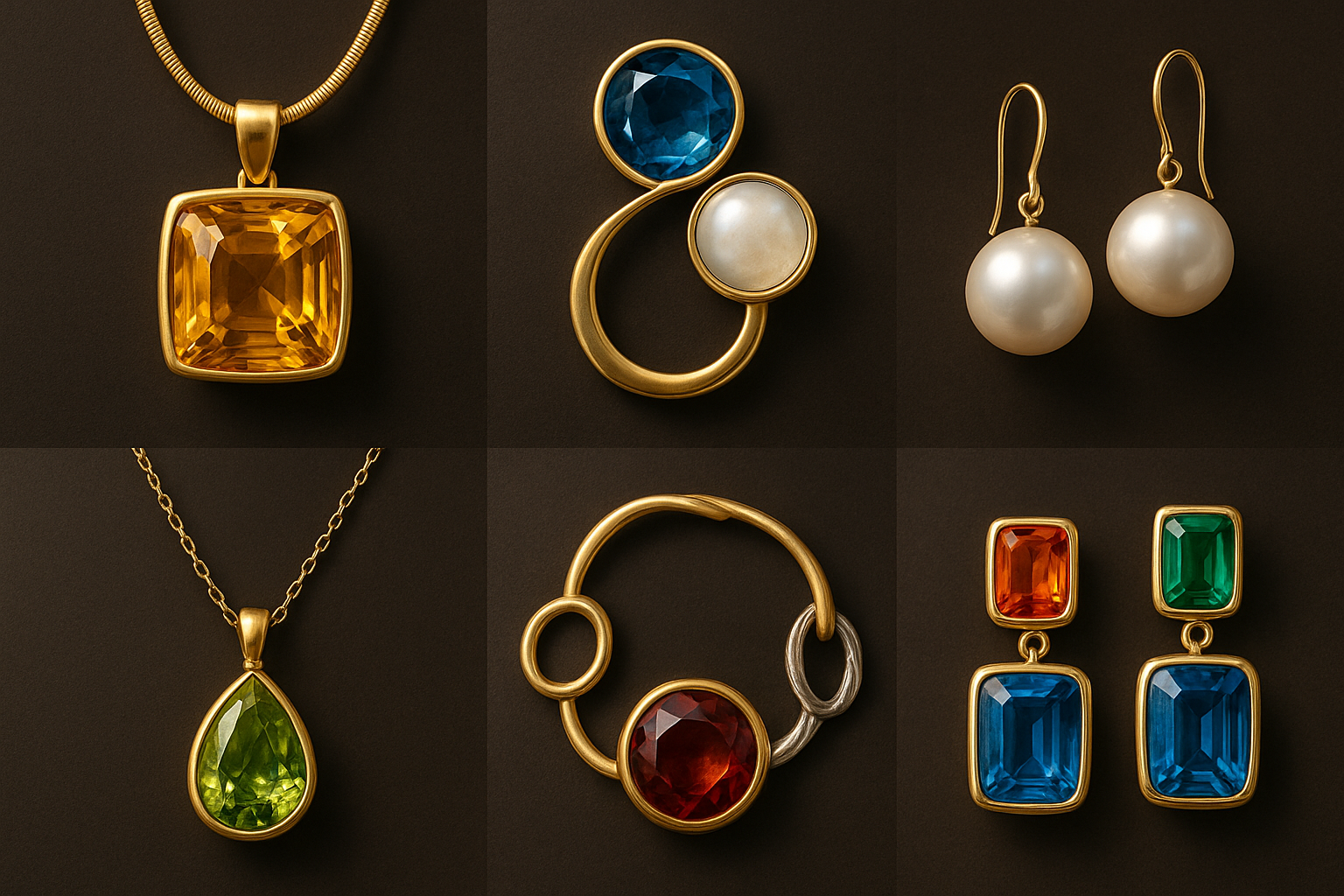 A layout of 2026 jewelry silhouettes and vibrant gemstones across styles, designed like an editorial montage for quick recall.