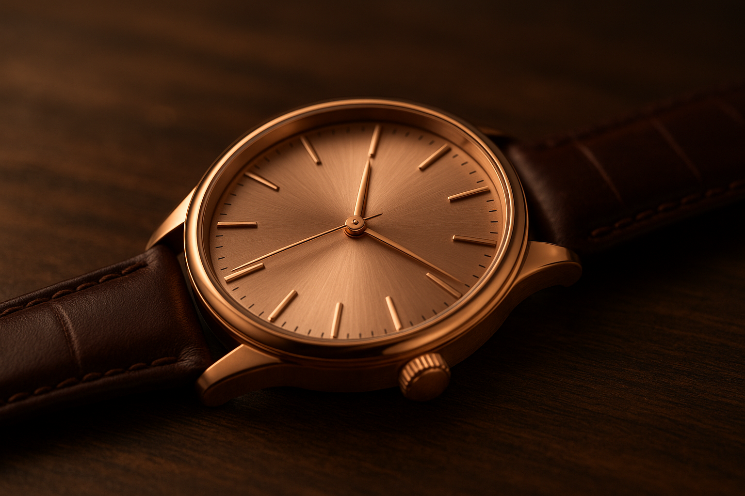 Curated collage of representative rose gold watches across dress, sport, and jewelry-forward segments