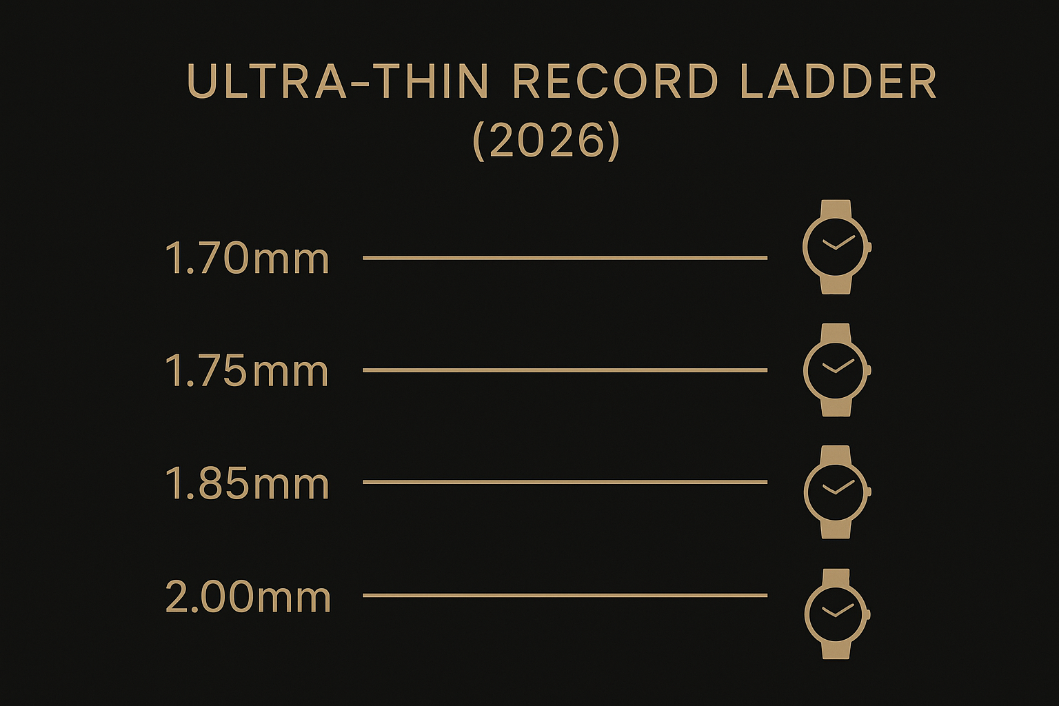 An infographic “thickness ladder” comparing 1.70mm, 1.75mm, 1.85mm, and 2.00mm ultra-thin records.