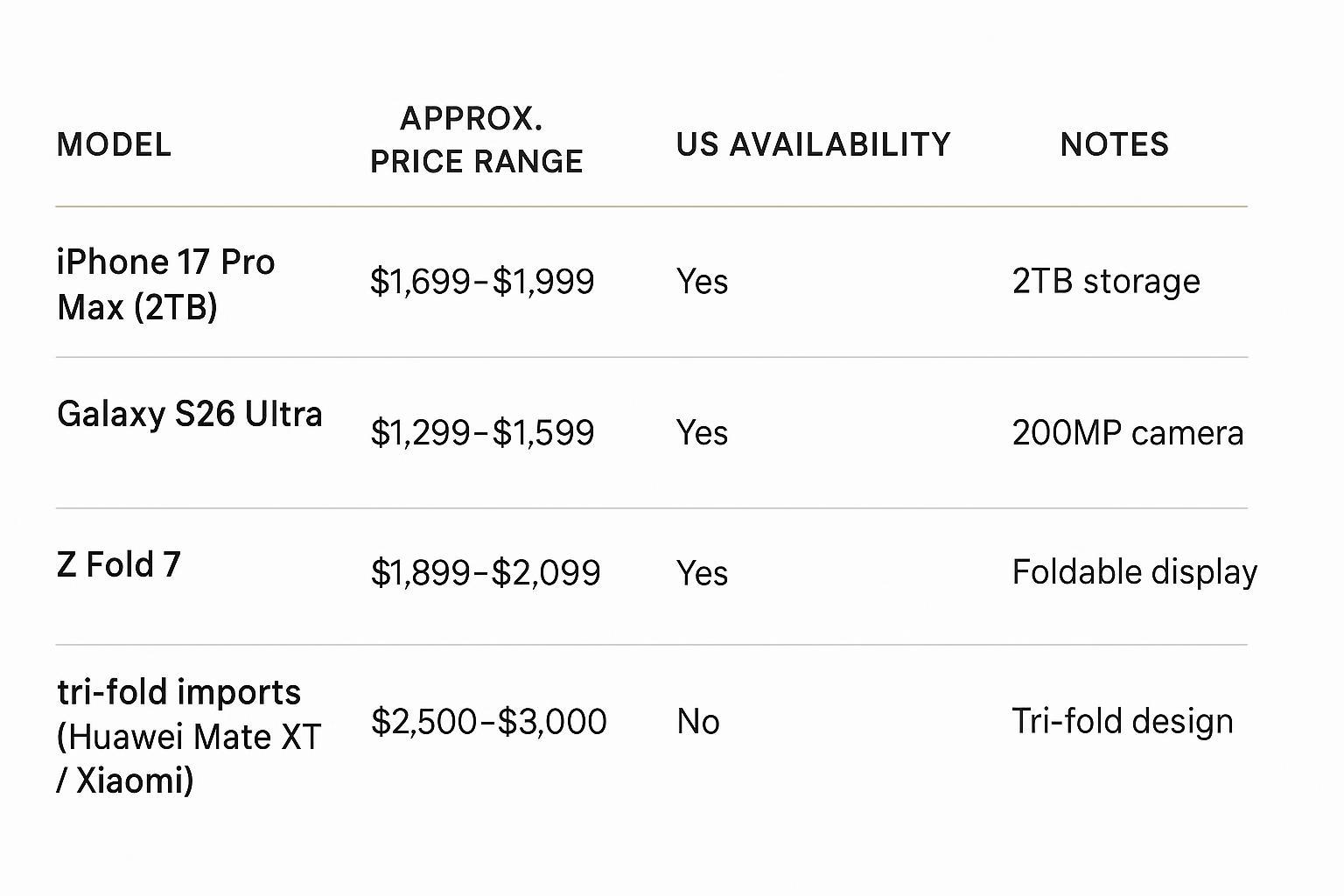 A vertical chart comparing top three collectible phones by price, materials, and provenance