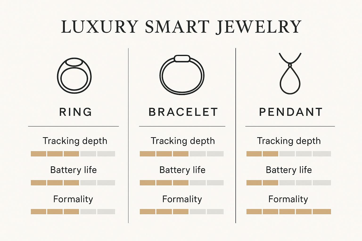 Comparison of smart jewelry form factors: ring vs bracelet vs pendant