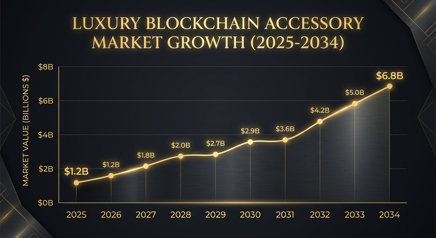 A rising line chart illustrating the projected growth of the luxury blockchain accessory market from 2025 to 2034