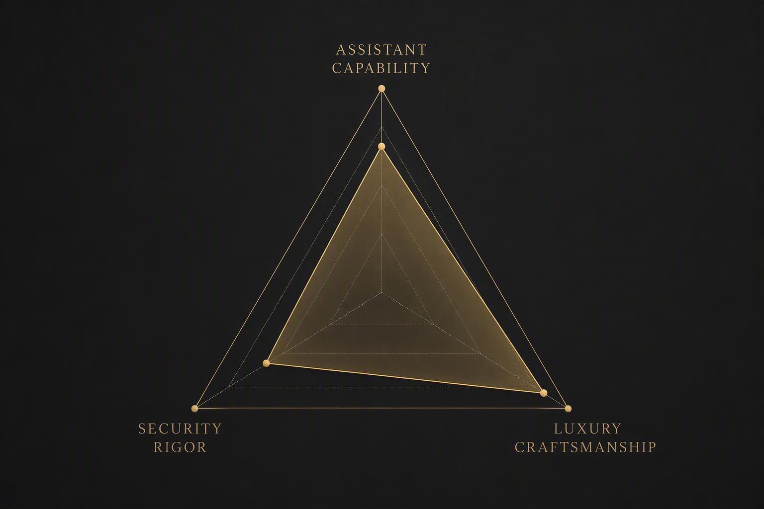 A 3-axis scorecard mapping assistant capability, security rigor, and luxury craftsmanship for a bracelet
