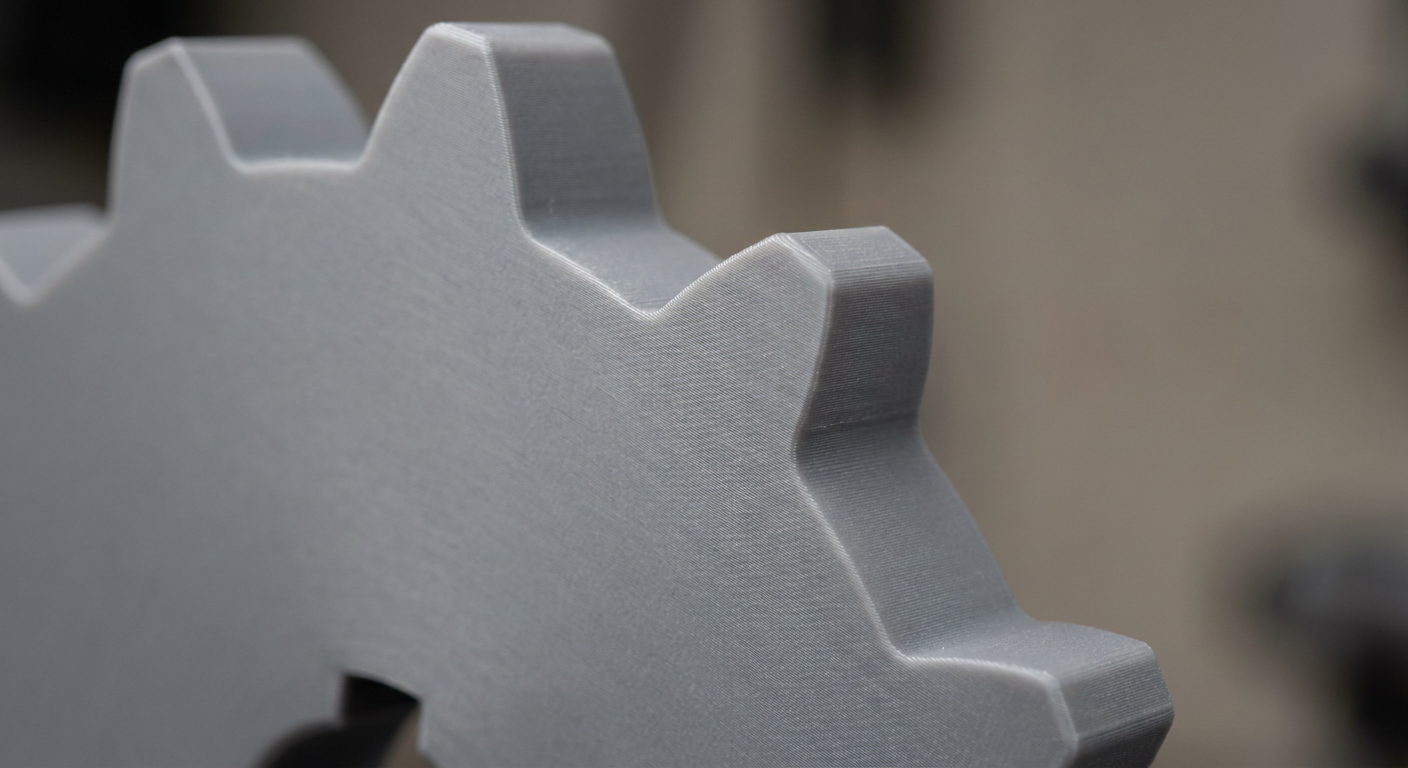 Close-up macro photo of a calibrated ironed flat top surface on a 3D printed component