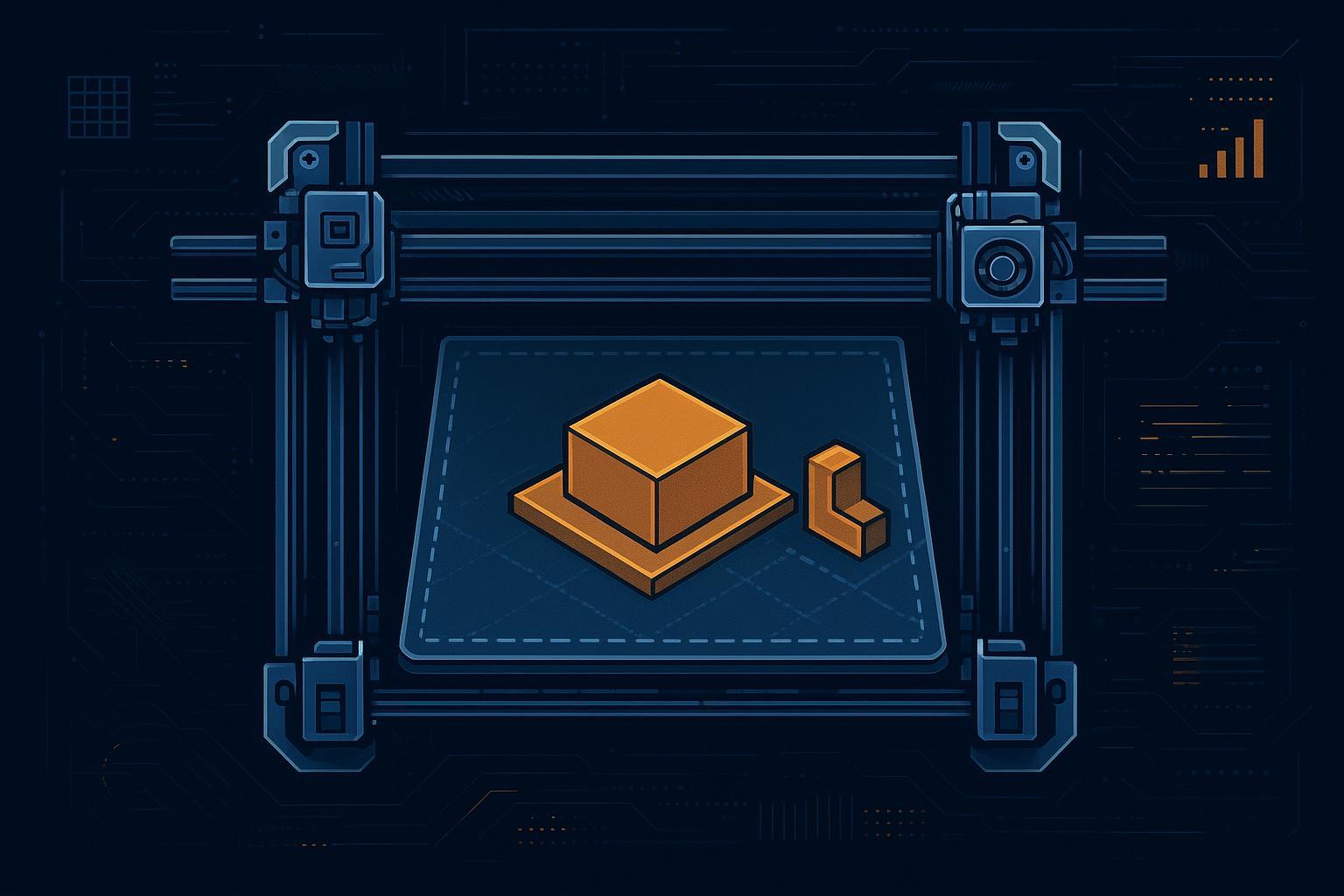 a top-down view of an IDEX printer bed showing two independent X carriages, the shared Y axis, and the keep-out zone between them