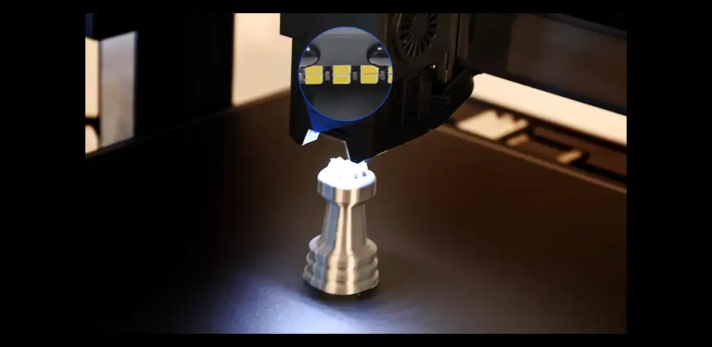 a close-up macro of a printed interface between a rigid material and a flexible material, with a visible layer line where the two materials meet