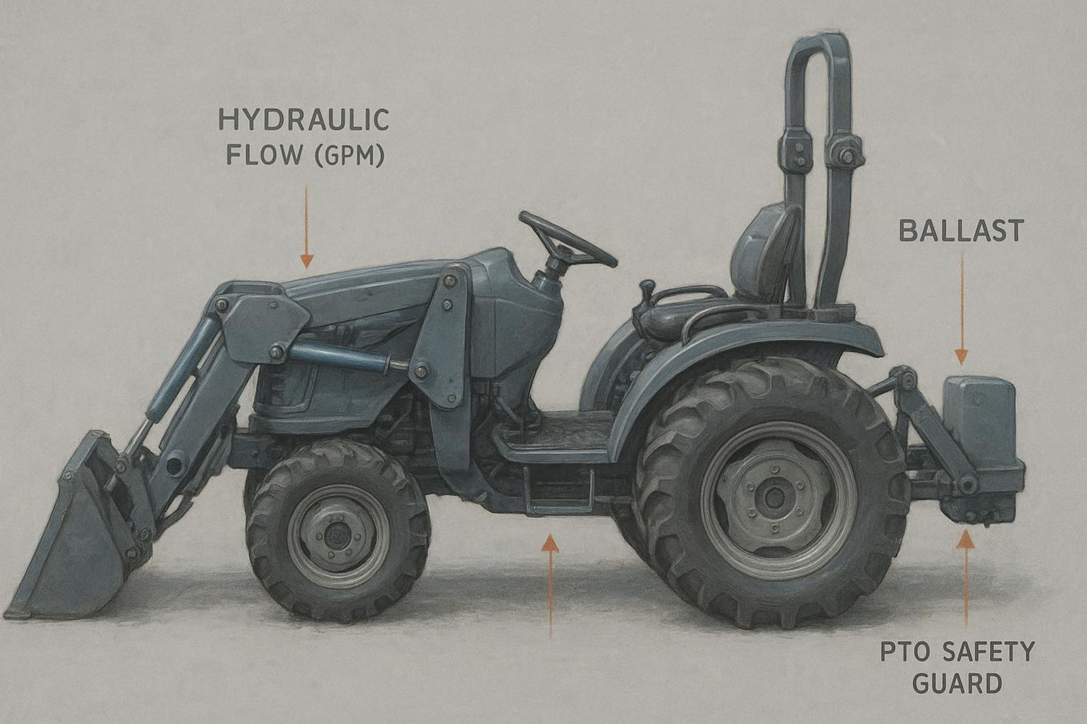 How are Qilu farm tractors the right choice for small farms? 2 Compact tractor loader setup with hydraulic flow and ballast